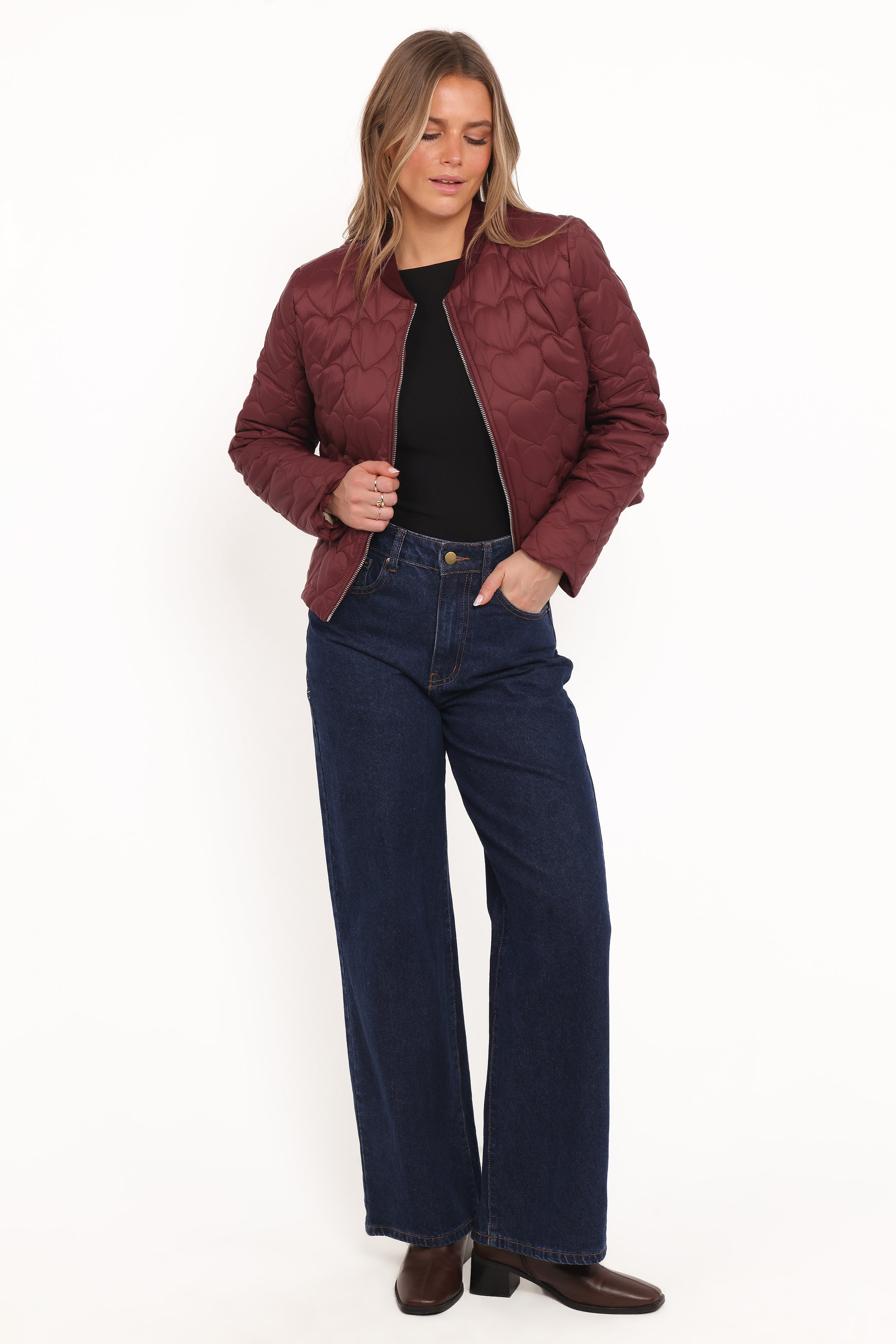 Genevieve Quilted Bomber - Cherry