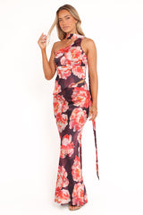 Georgina One Shoulder Skirt Set - Burgundy Peony