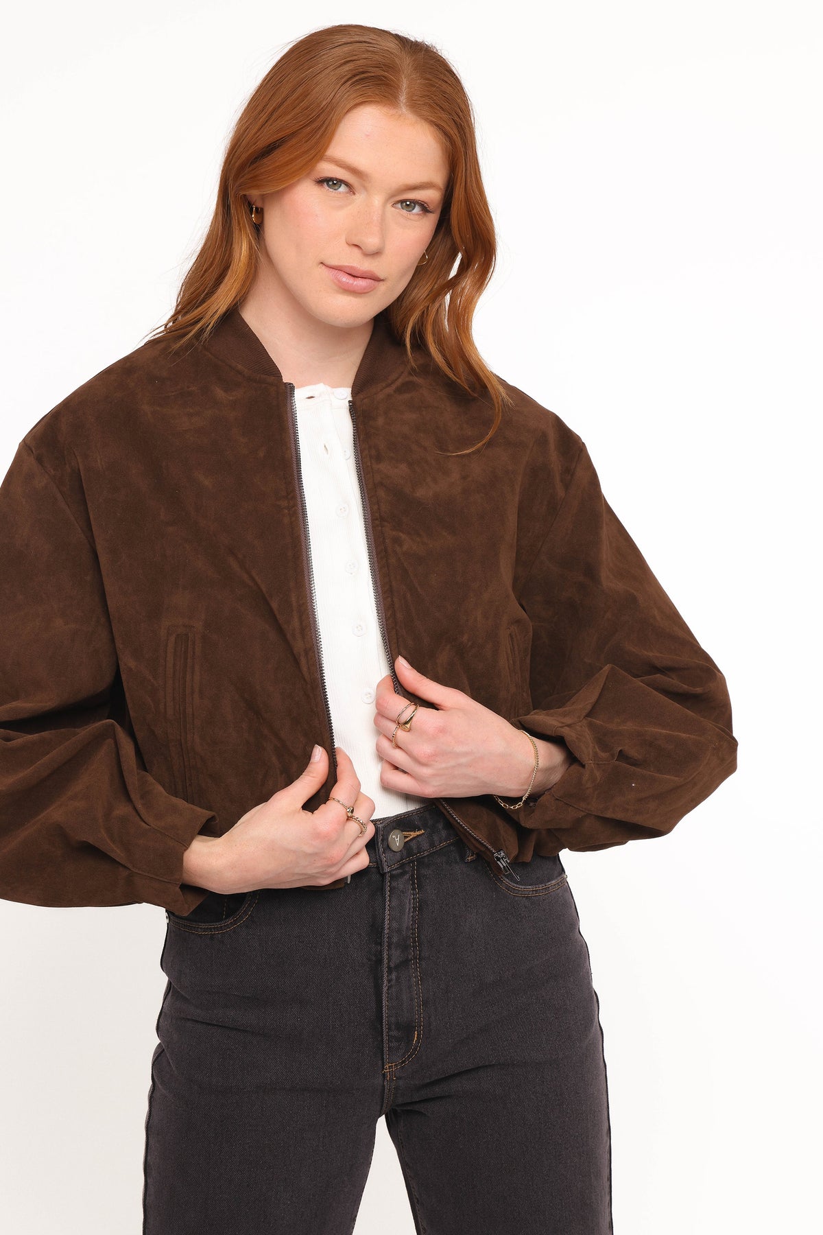 Goldie Suede Bomber Jacket - Brown