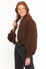 Goldie Suede Bomber Jacket - Brown