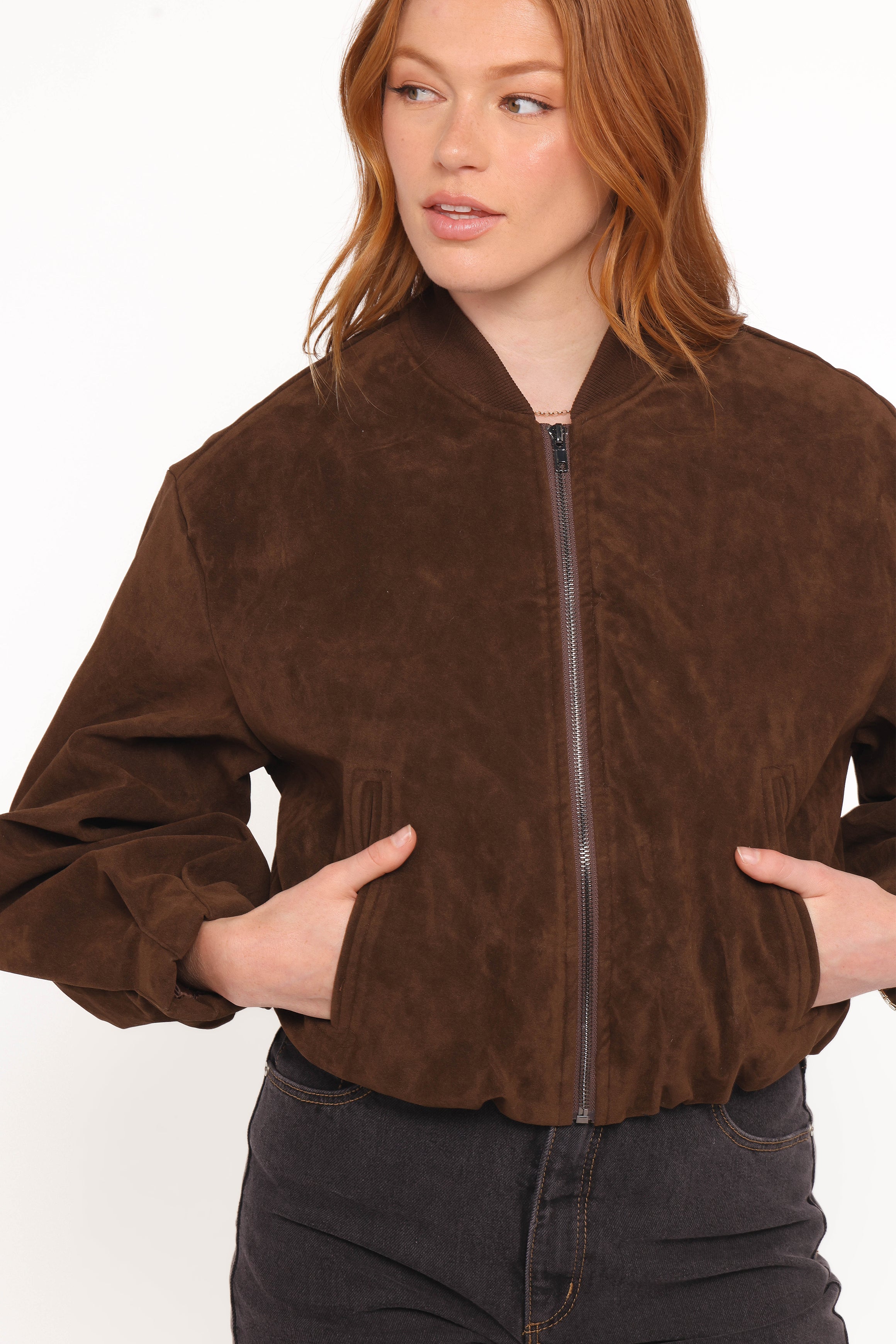 Goldie Suede Bomber Jacket - Brown