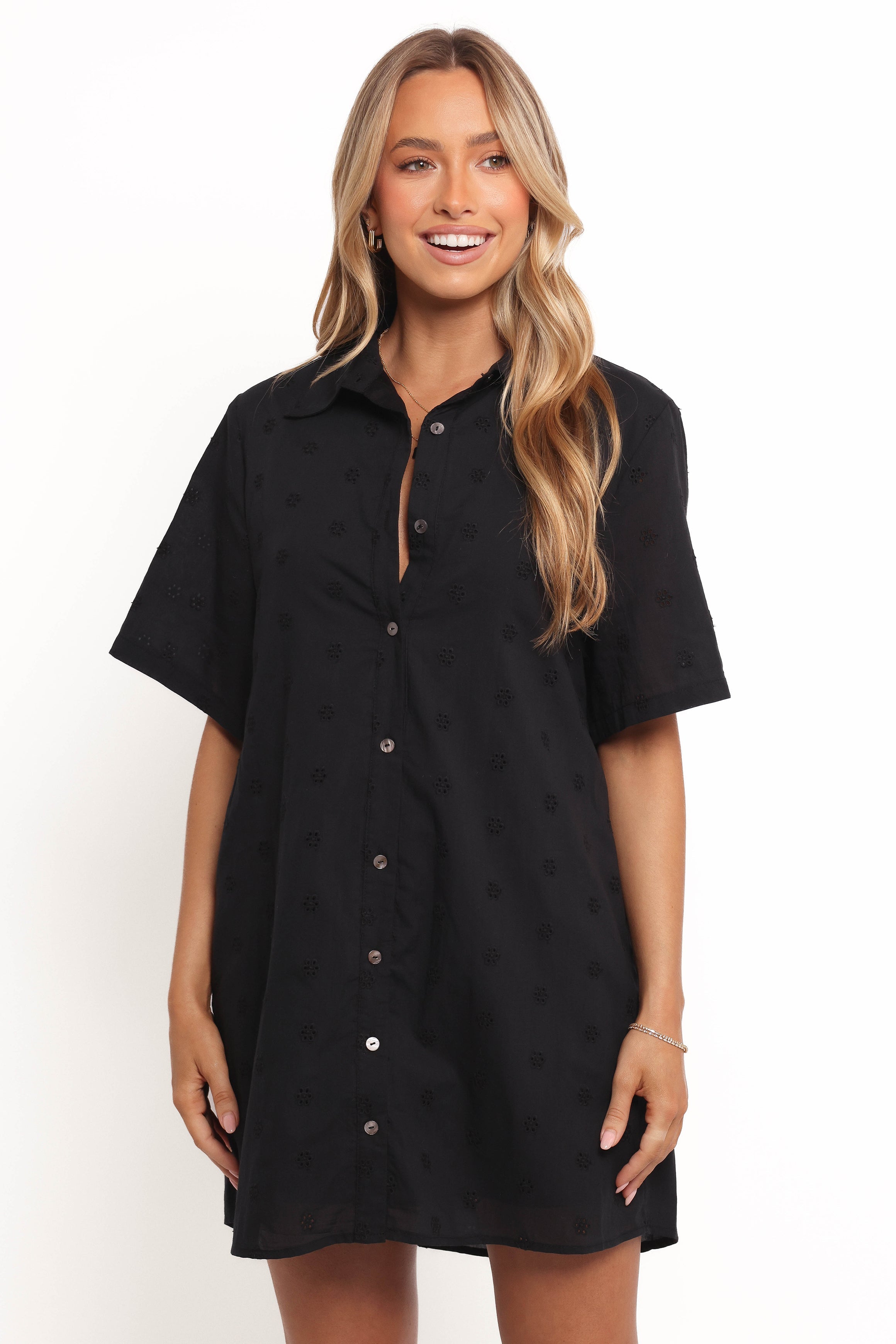 Grady Collared Shirt Dress - Black