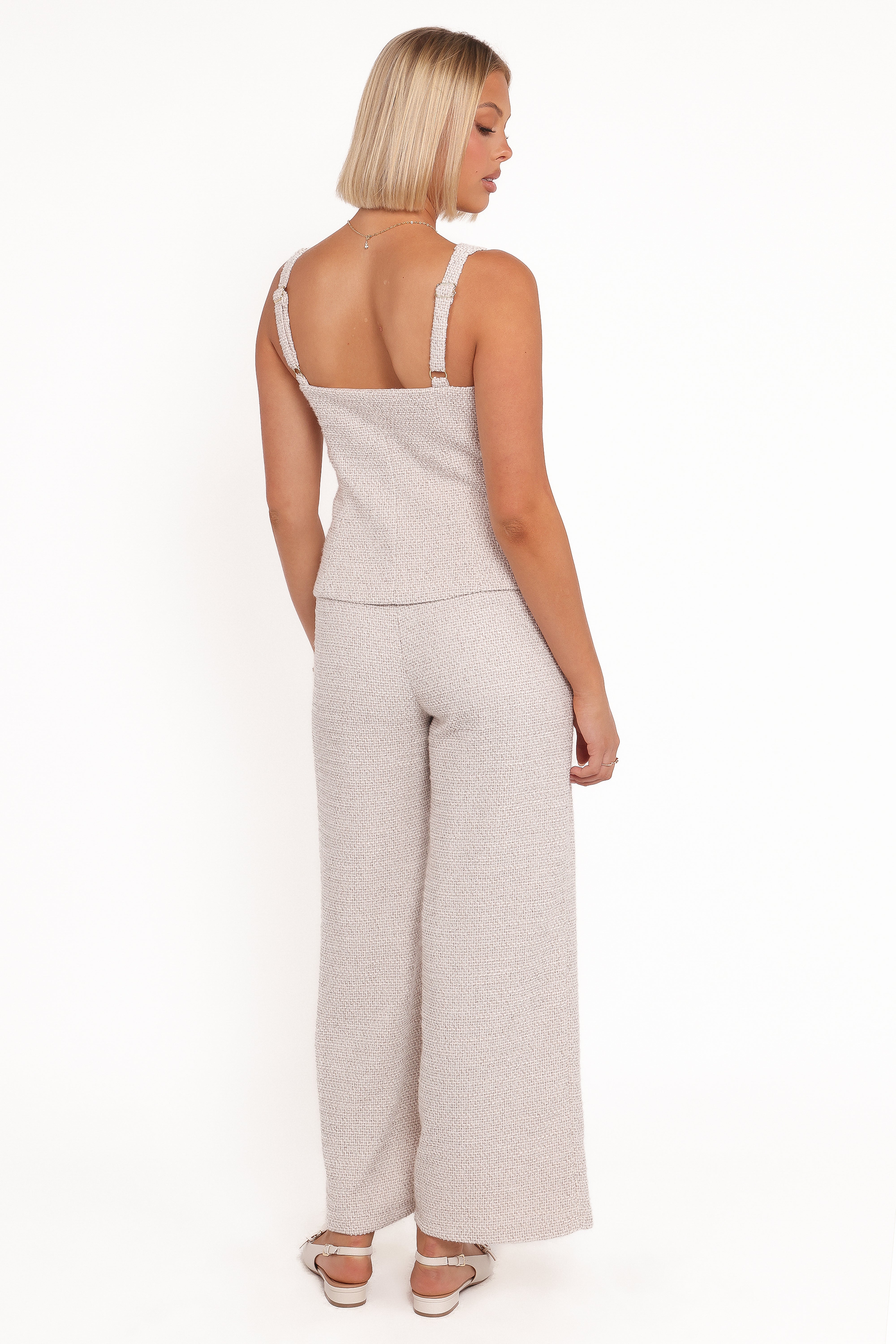 Greta Tailored Pant Set - White Brown Marl