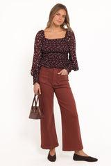 Greta Top - Burgundy Floral