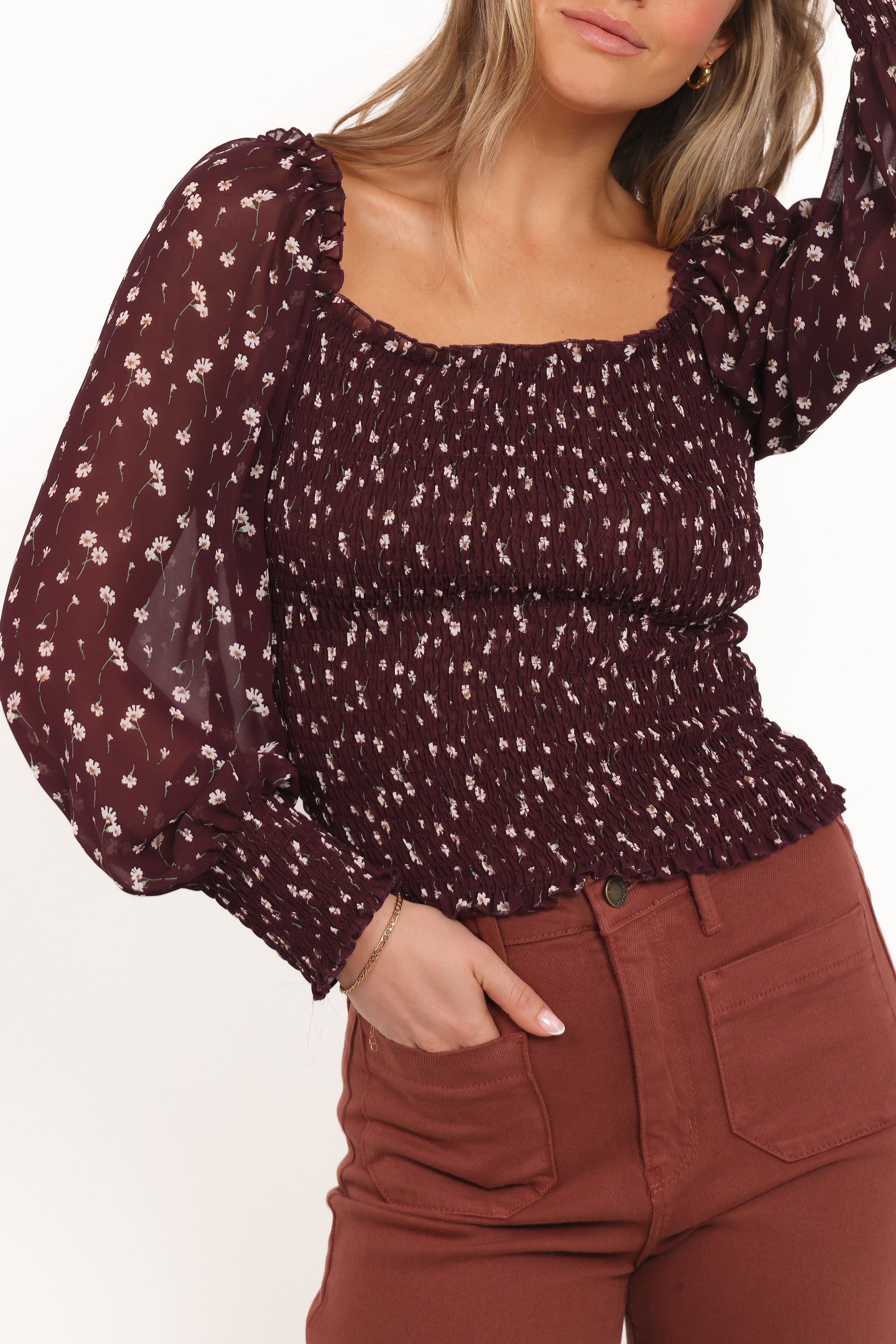Greta Top - Burgundy Floral