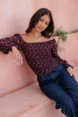 Greta Top - Burgundy Floral