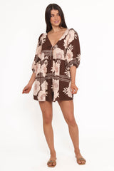 Henley Playsuit - Brown Floral