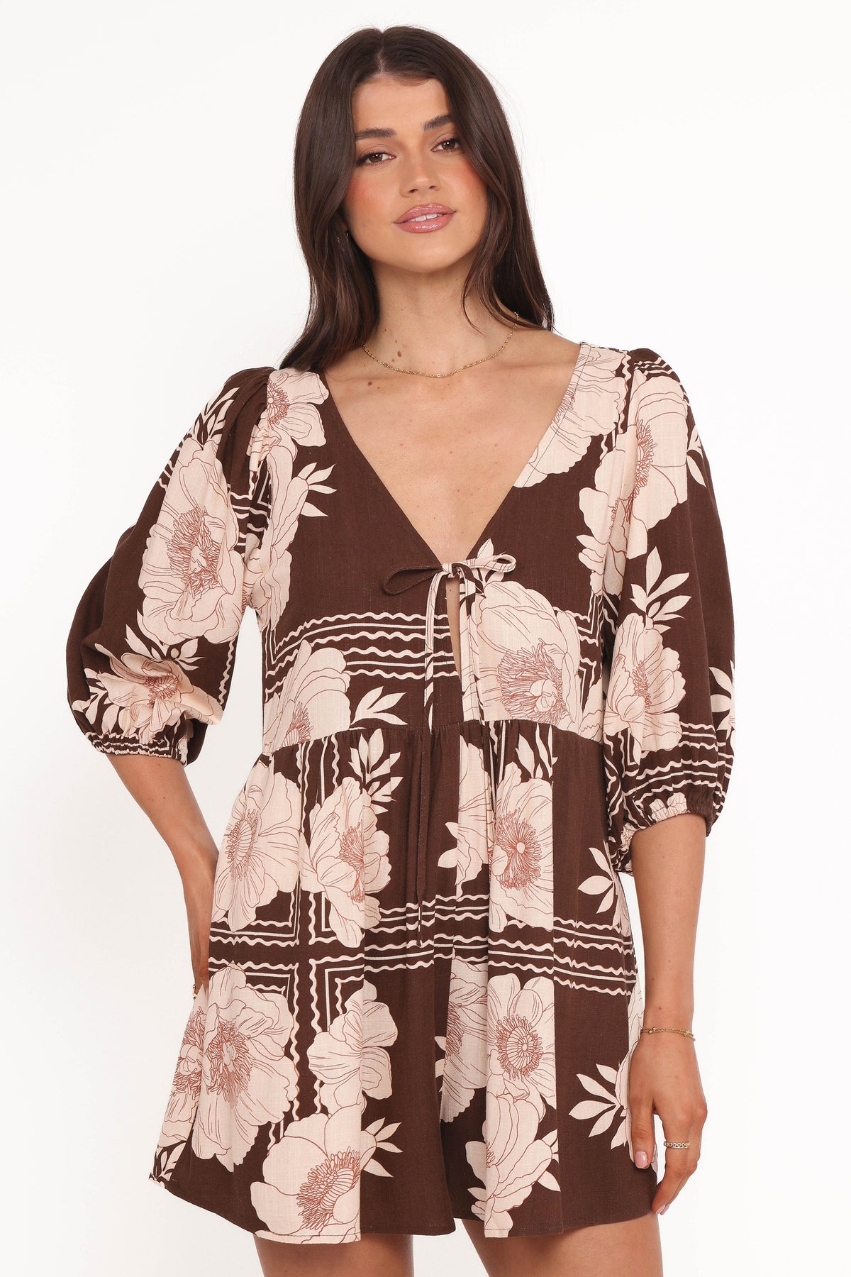 Henley Playsuit - Brown Floral