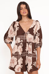 Henley Playsuit - Brown Floral