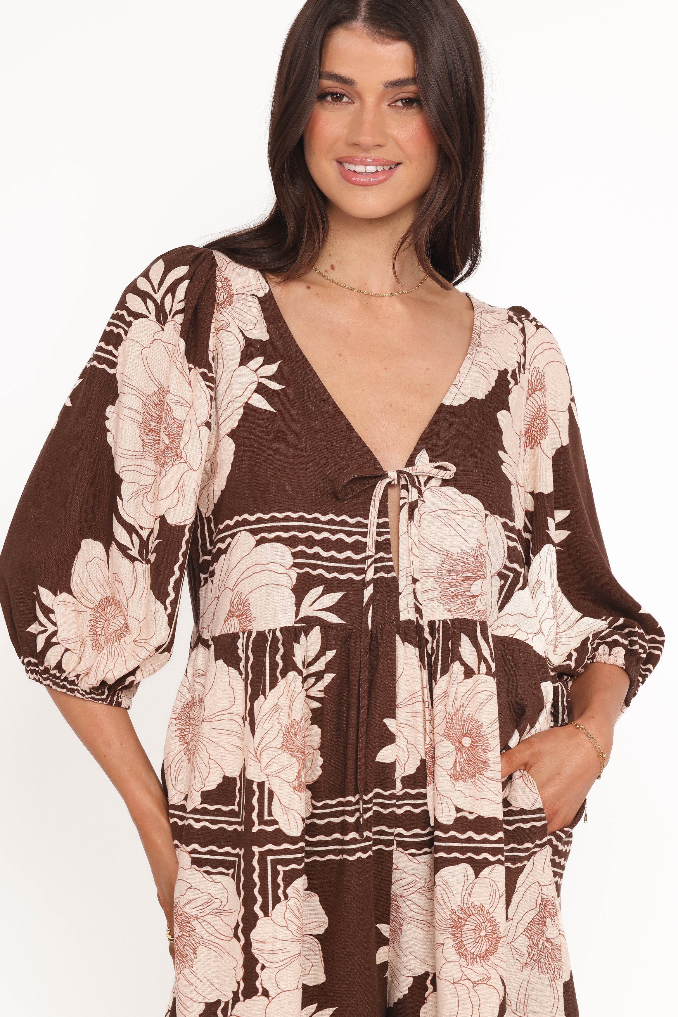 Henley Playsuit - Brown Floral