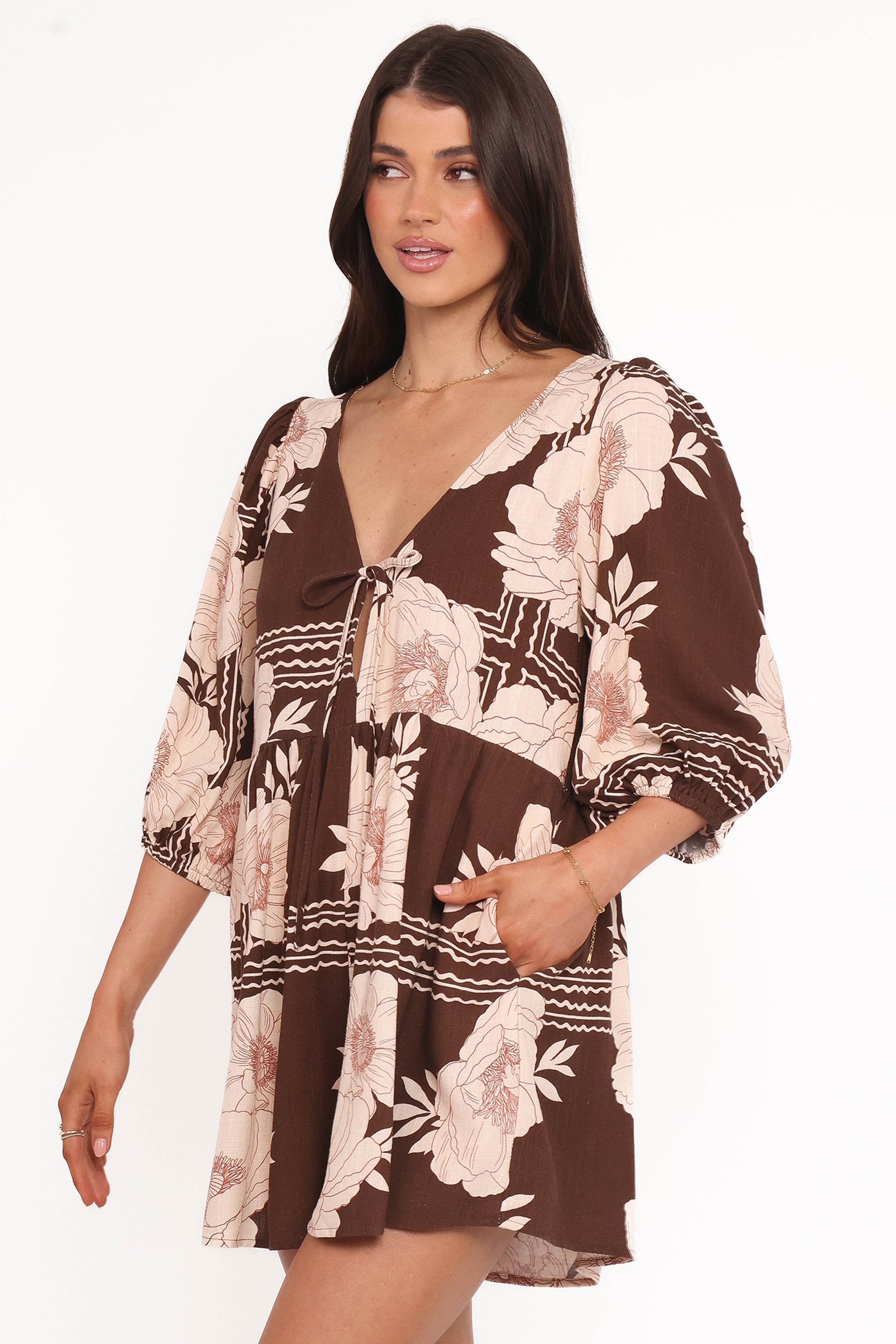 Henley Playsuit - Brown Floral