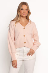 Isabel Button Front Cardigan - Pale Pink
