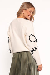 Isiora Bow Embroidered Knit Sweater - Cream