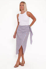 Jacey Wrap Midi Skirt - Midnight Stripe