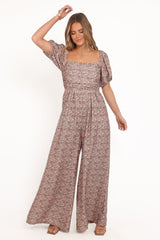 Jayda Puff Sleeve Jumpsuit - Grey Floral