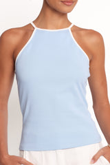 Jazzie Knit Tank - White Pale Blue