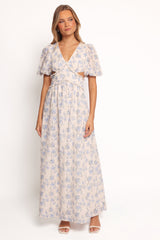 Jemima Puff Shoulder Maxi Dress - Blue Floral