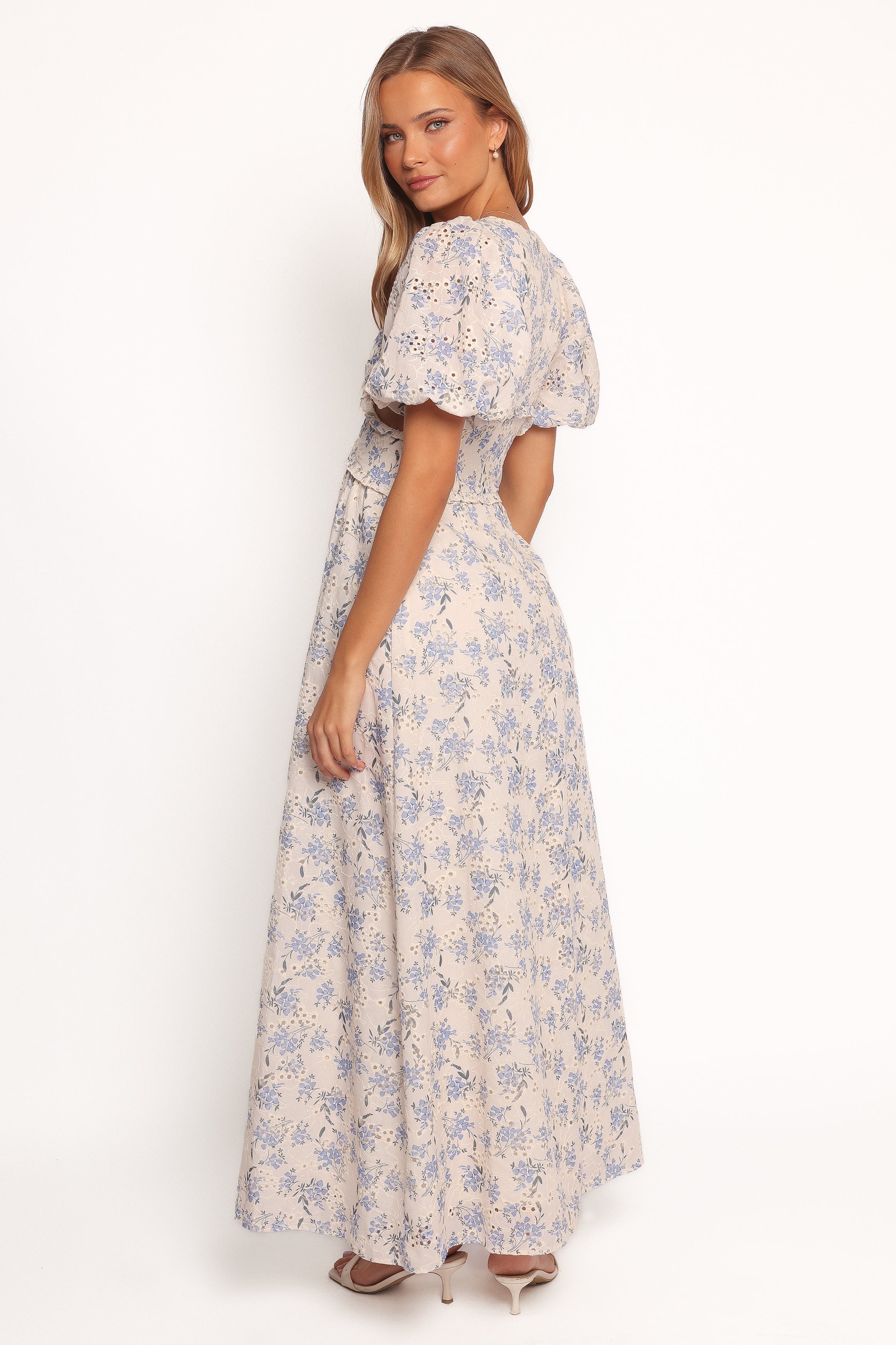 Jemima Puff Shoulder Maxi Dress - Blue Floral