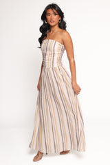 Jimena Strapless Maxi Dress - Brown Stripe