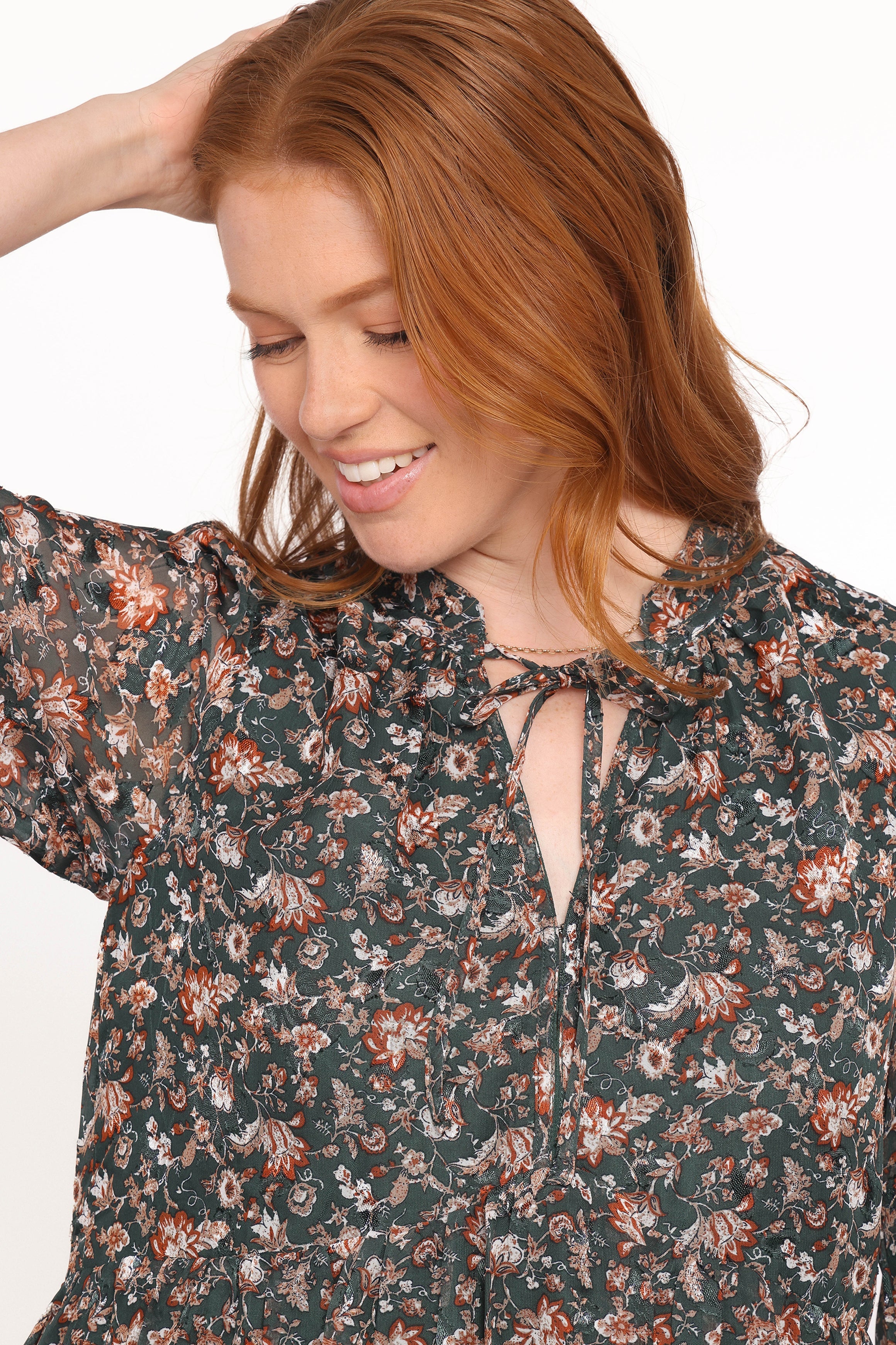 Jinny Long Sleeve Mini Dress - Dark Green/Multi