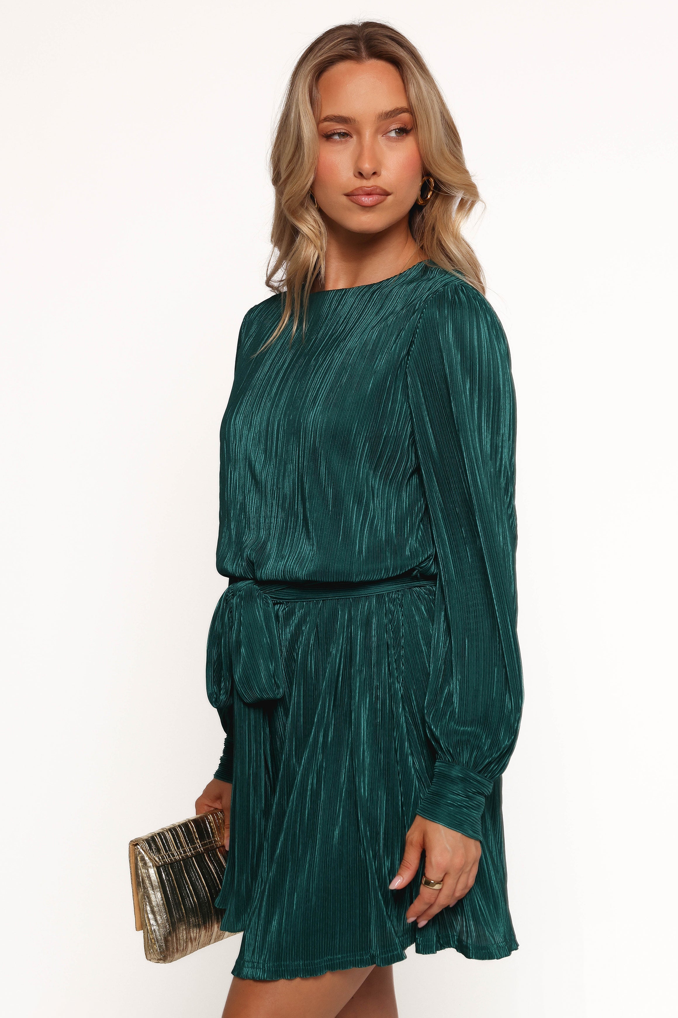 Joy Plisse Mini Dress - Dark Jade