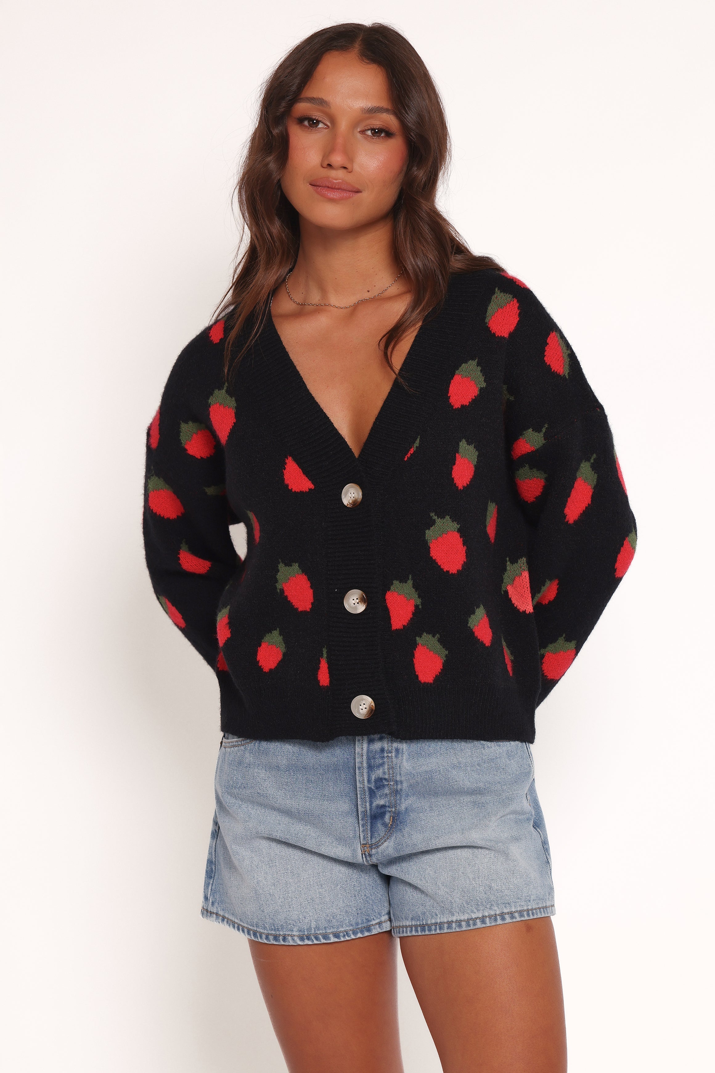 Judson Strawberry Knit Cardigan - Black