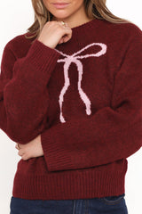 Kaori Bow Sweater - Burgundy