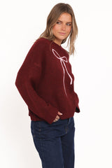 Kaori Bow Sweater - Burgundy