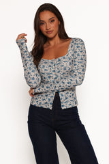 Keanu Long Sleeve Top - Blue Floral