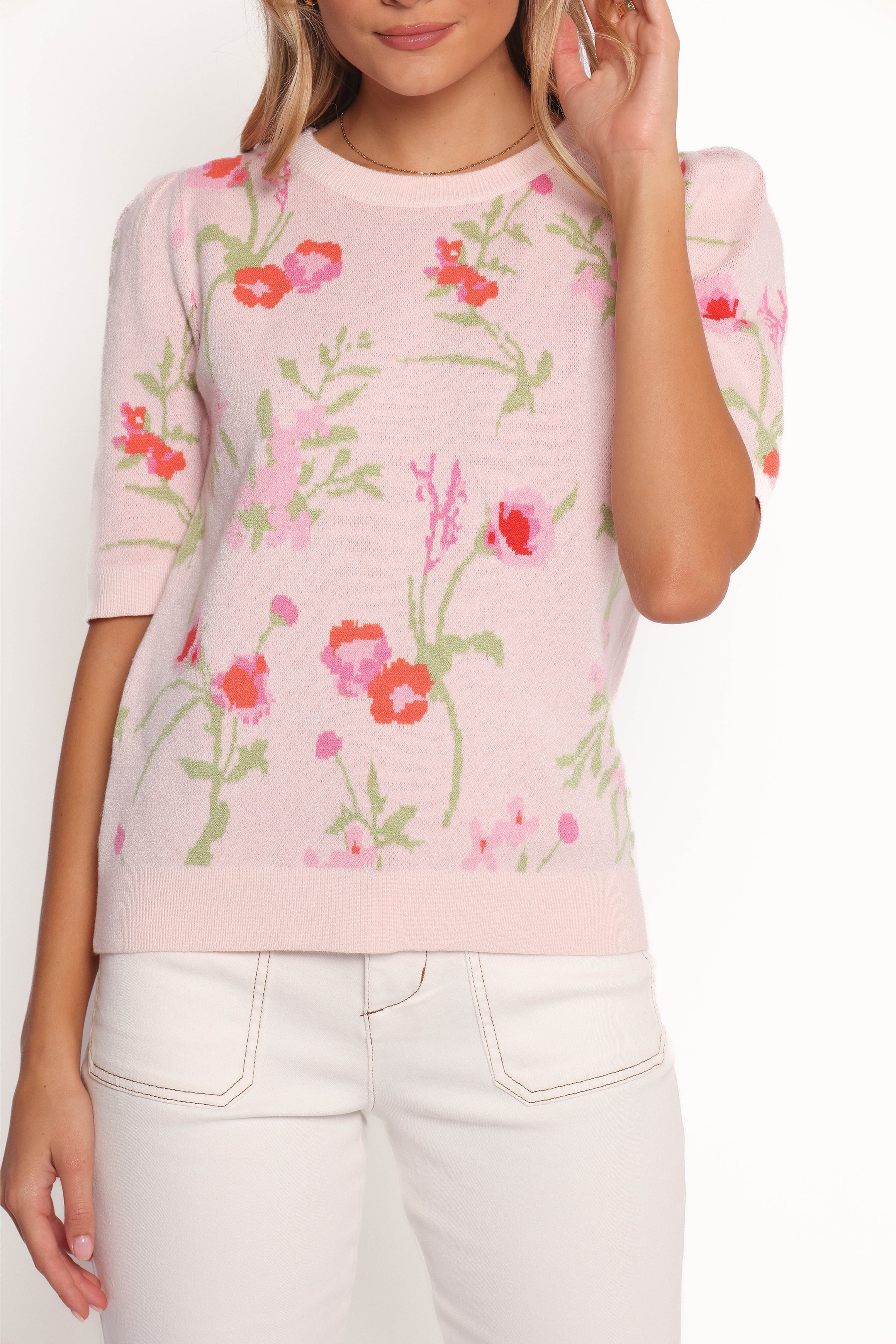 Keegan Flower Knit Sweater - Pink