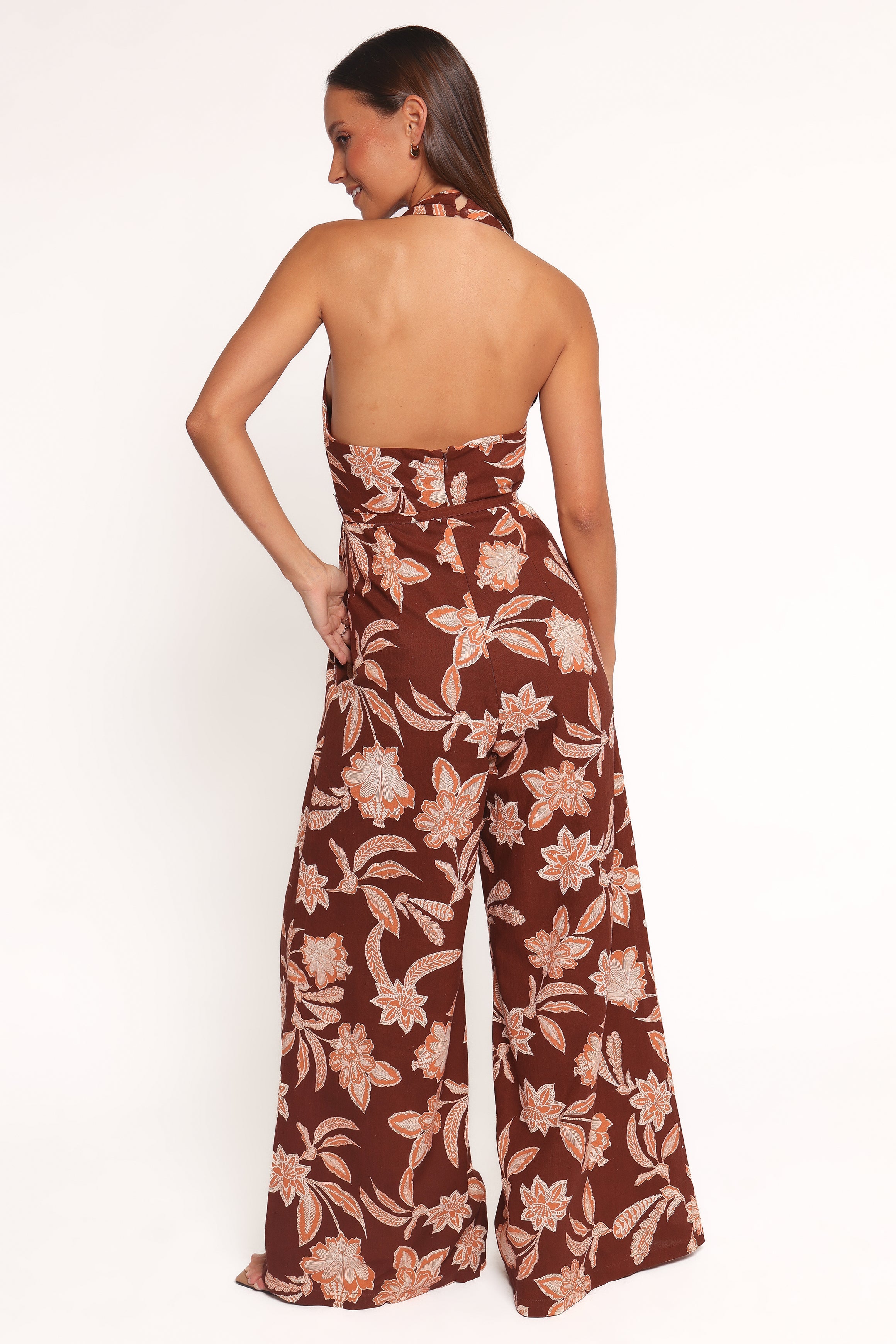 Kehlani Halterneck Jumpsuit - Orange Floral