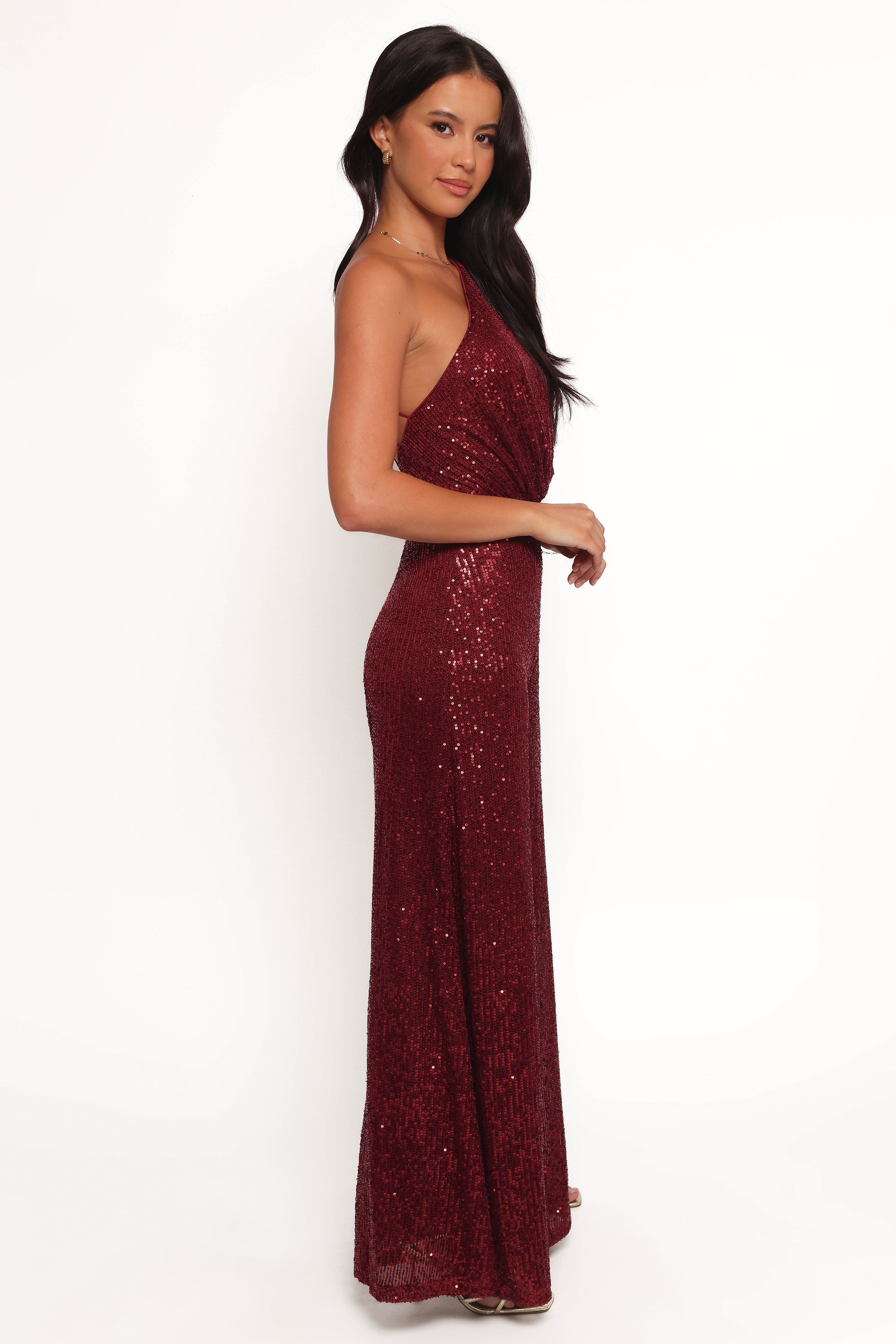 Khianna Sequin One Shoulder Jumpsuit - Red