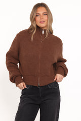 Kourtney Zip Cardigan - Brown