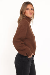 Kourtney Zip Cardigan - Brown