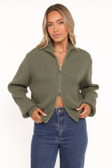 Kourtney Zip Cardigan - Olive