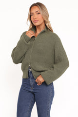 Kourtney Zip Cardigan - Olive