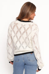 Lainy Bow Tie Font Cardigan - Cream