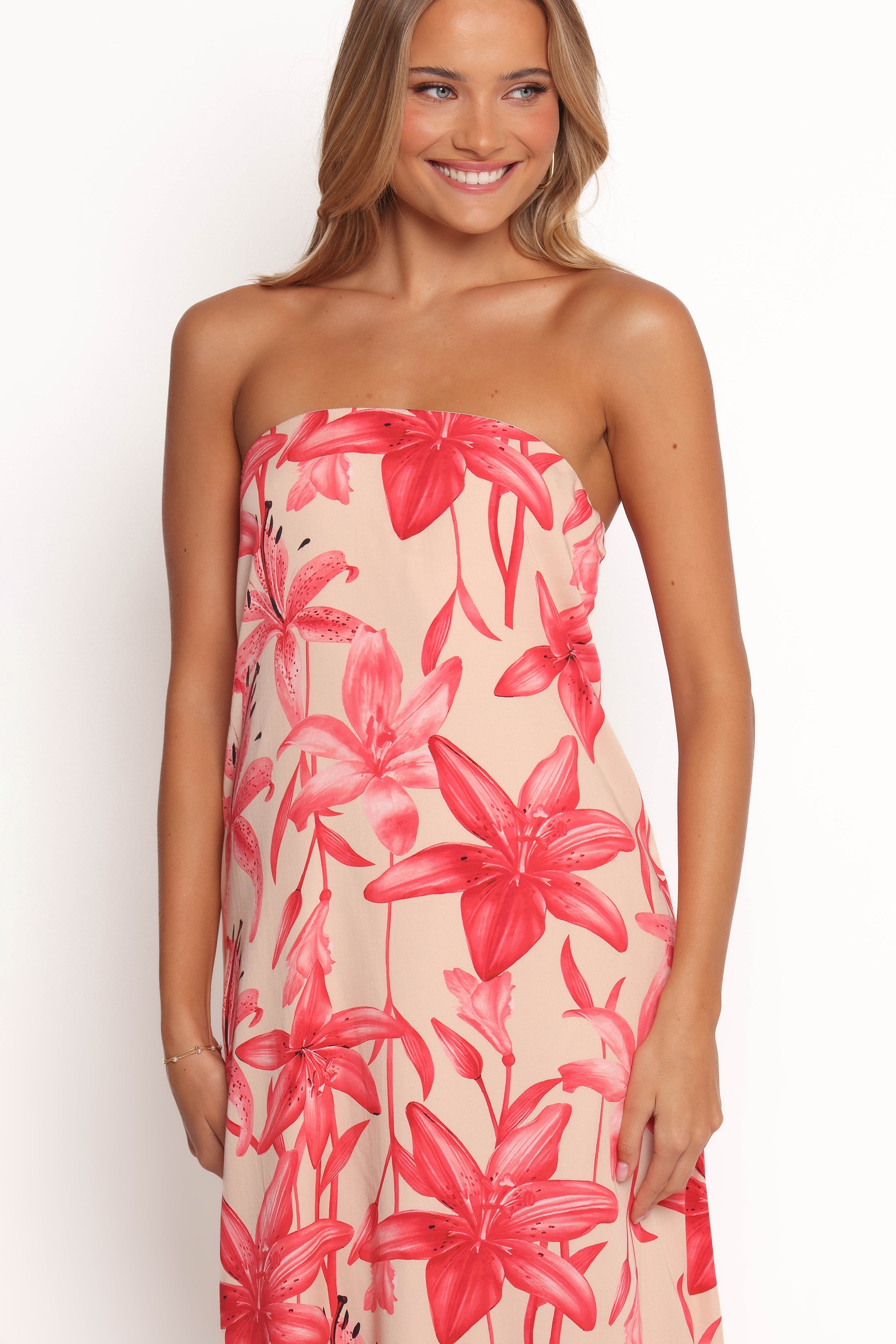 Lani A Line Strapless Maxi Dress - Pink Floral