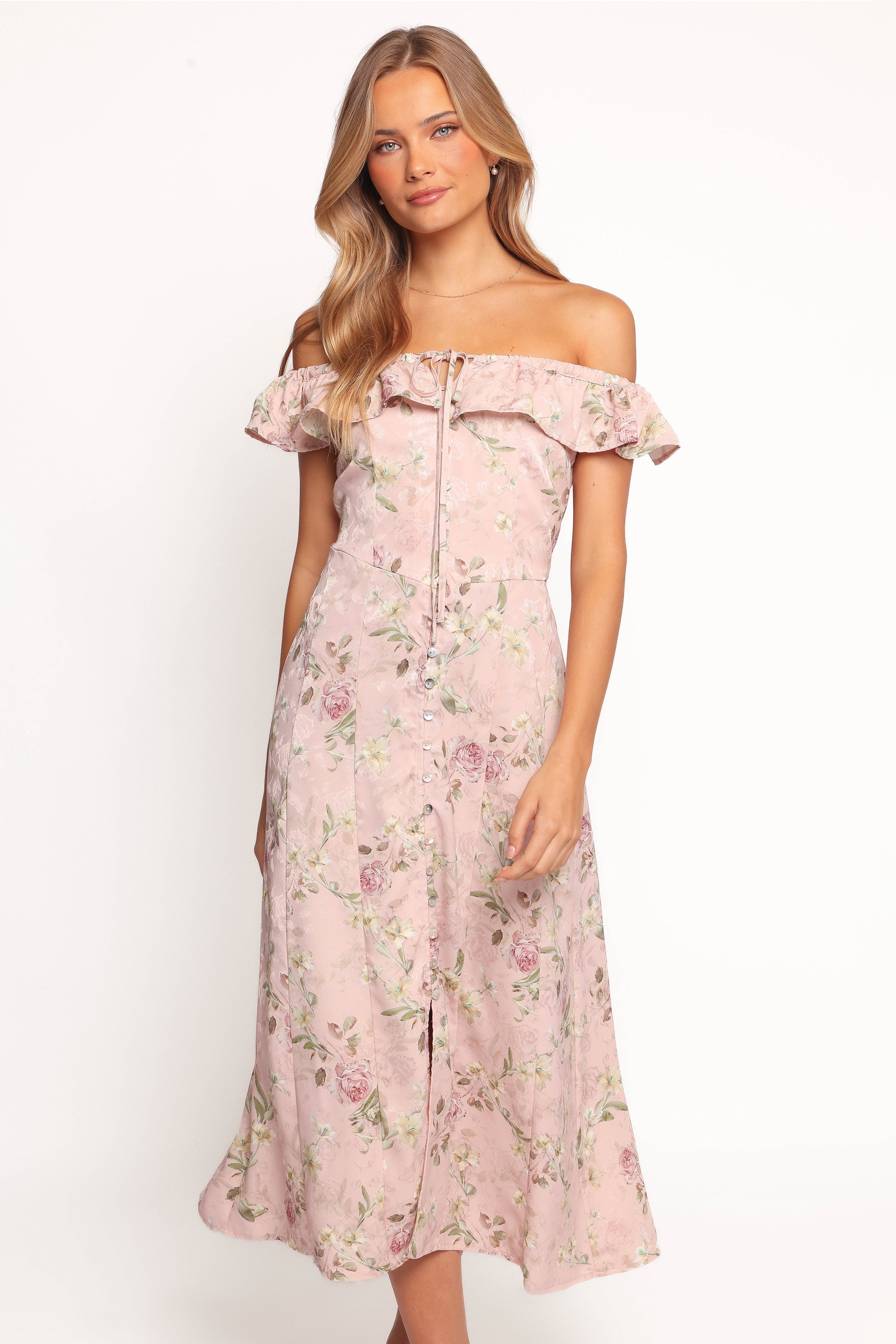 Lauryn Off The Shoulder Midi Dress - Blush Rose