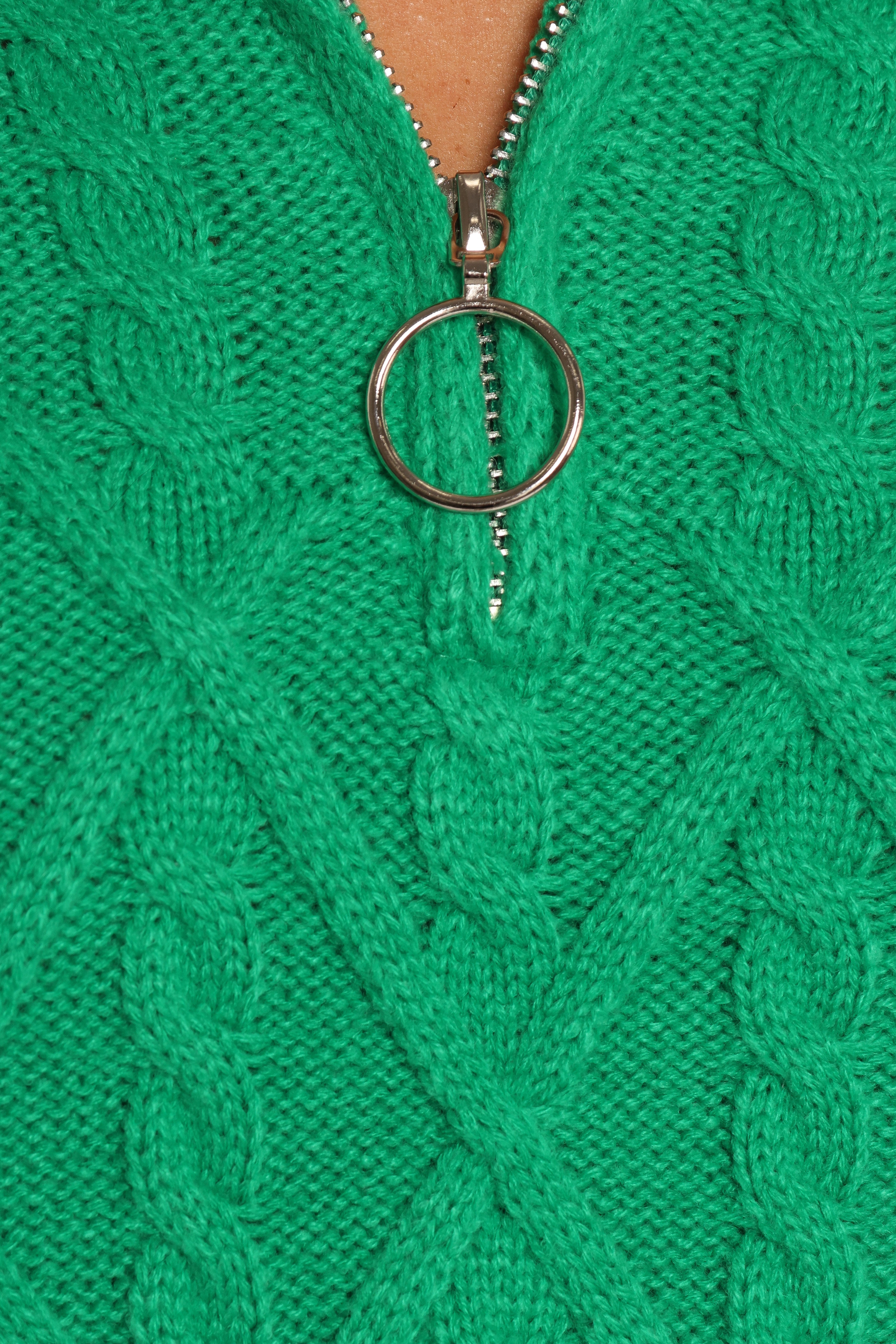 Leon Quarter Zip Cable Knit Sweater - Green