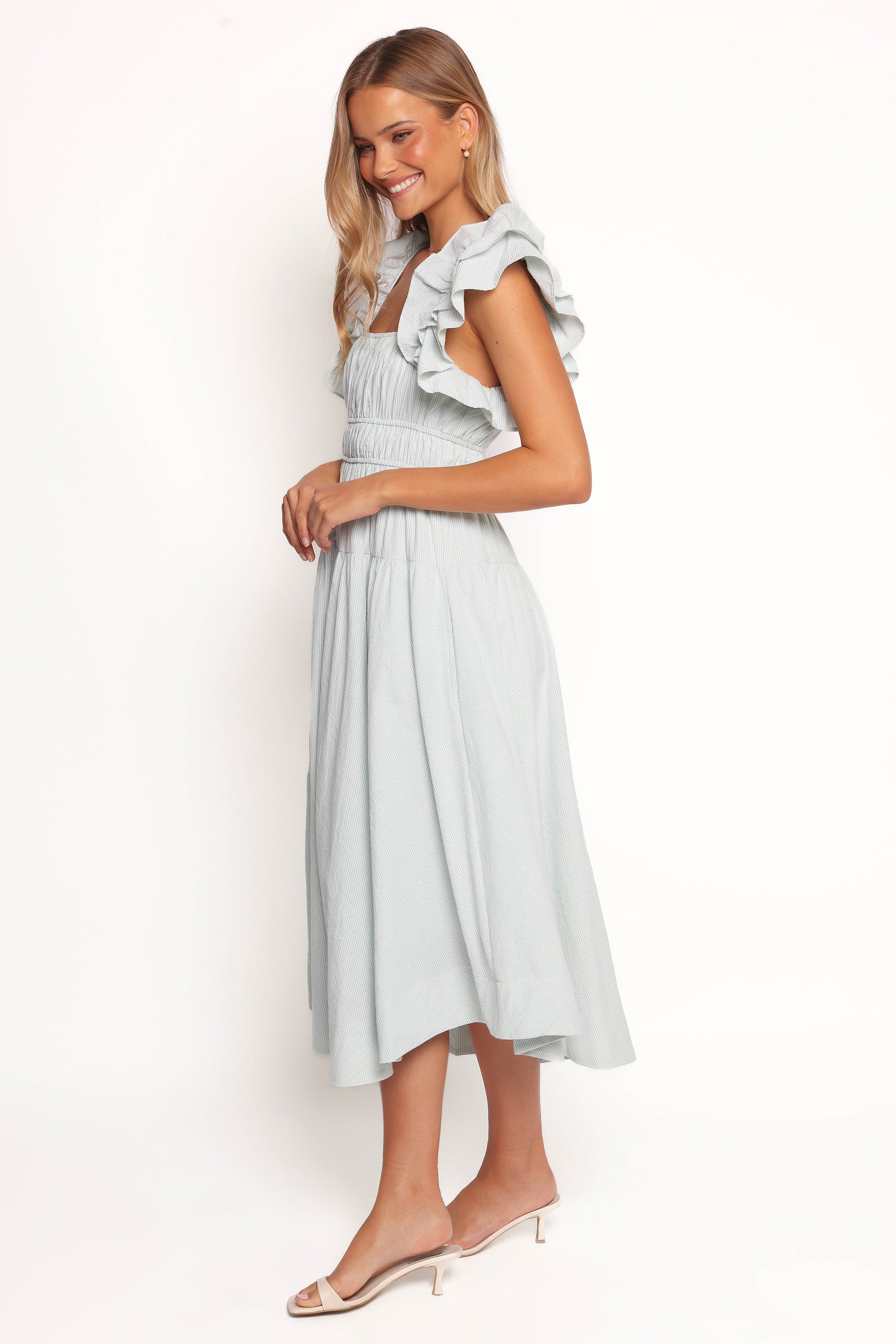 Linda Midi Dress - Green Stripe