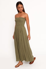 Linsey Strapless Midi Dress - Olive Green