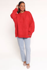 Lloyd Oversized Crew Knit Sweater - Red