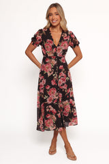 Logen Floral Midi Dress - Black Floral