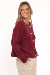 Loulani Heart Button Cardigan - Cherry