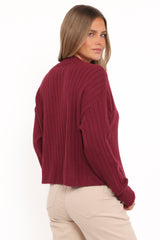 Loulani Heart Button Cardigan - Cherry