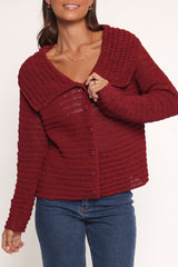 Lyra Large Collar Cardigan - Burgundy