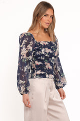 Maia Long Sleeve Top - Navy Floral