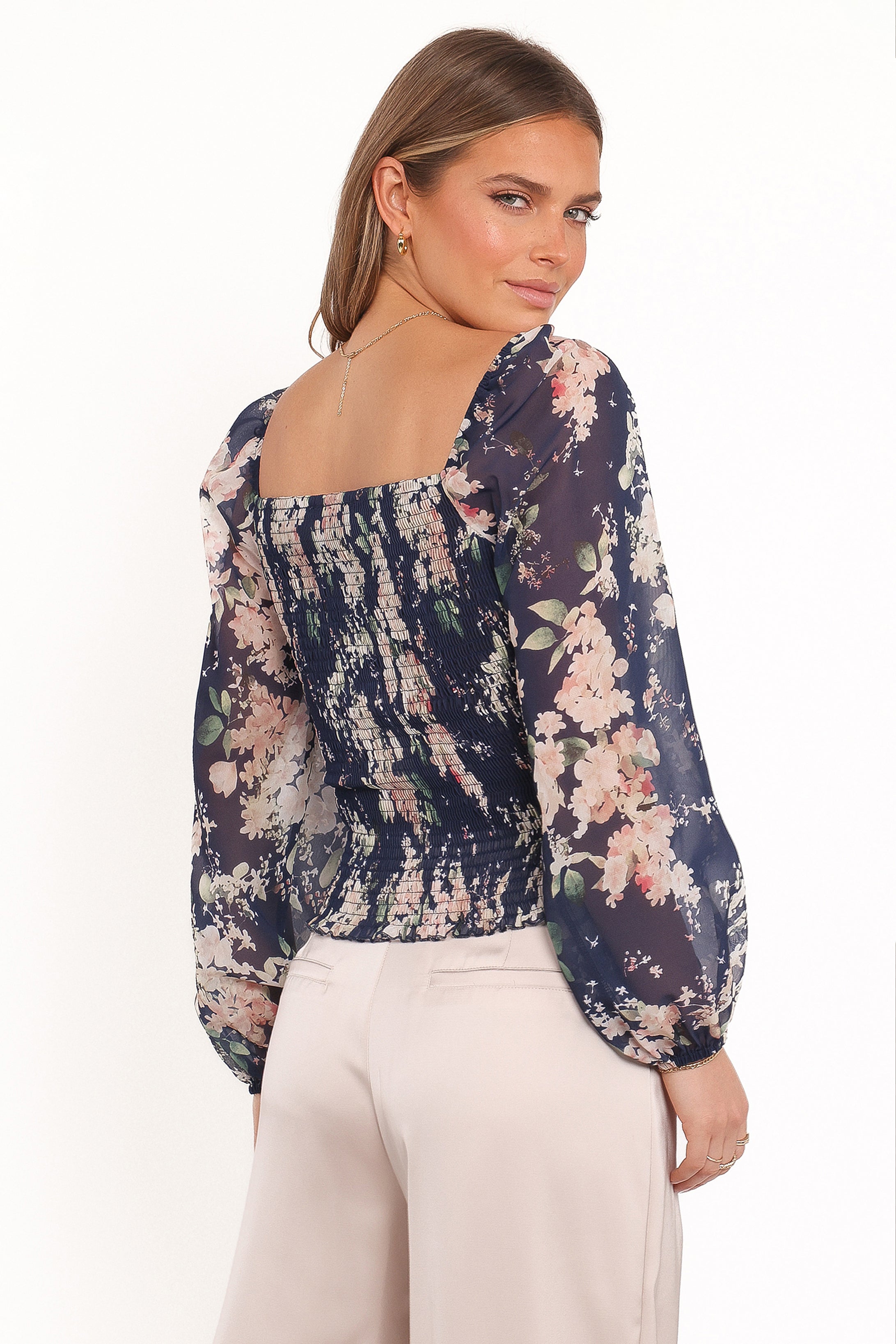 Maia Long Sleeve Top - Navy Floral
