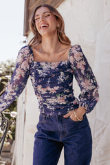 Maia Long Sleeve Top - Navy Floral